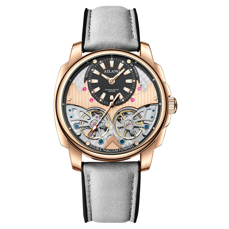 AILANG Automatic Mechanical Waterproof Sport Military Men Watch Luxury Double Tourbillon Man Wristwatch Leather Strap