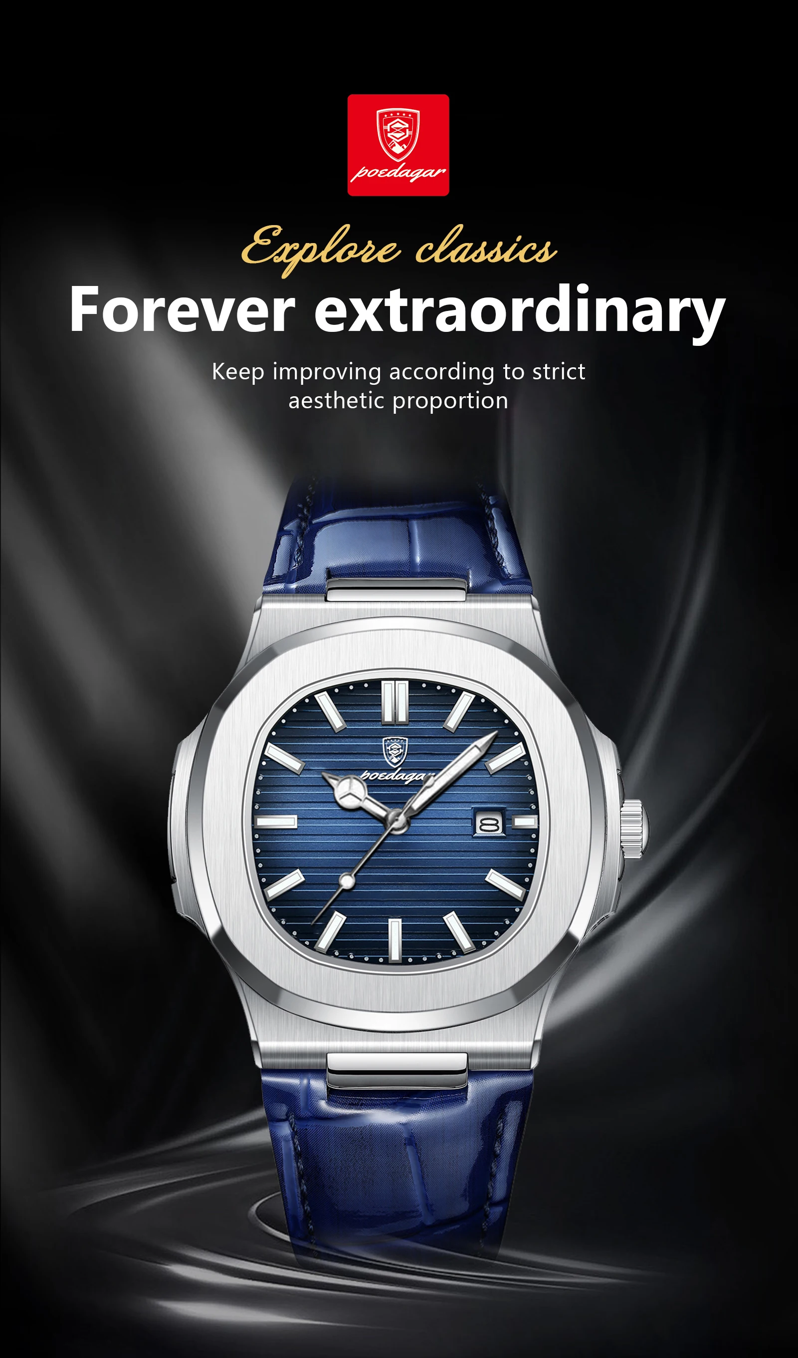 POEDAGAR Top Square Man Watch Date Waterproof Luminous Luxury Men Wristwatch High Quality Leather Men’s Quartz Watches+Box Reloj