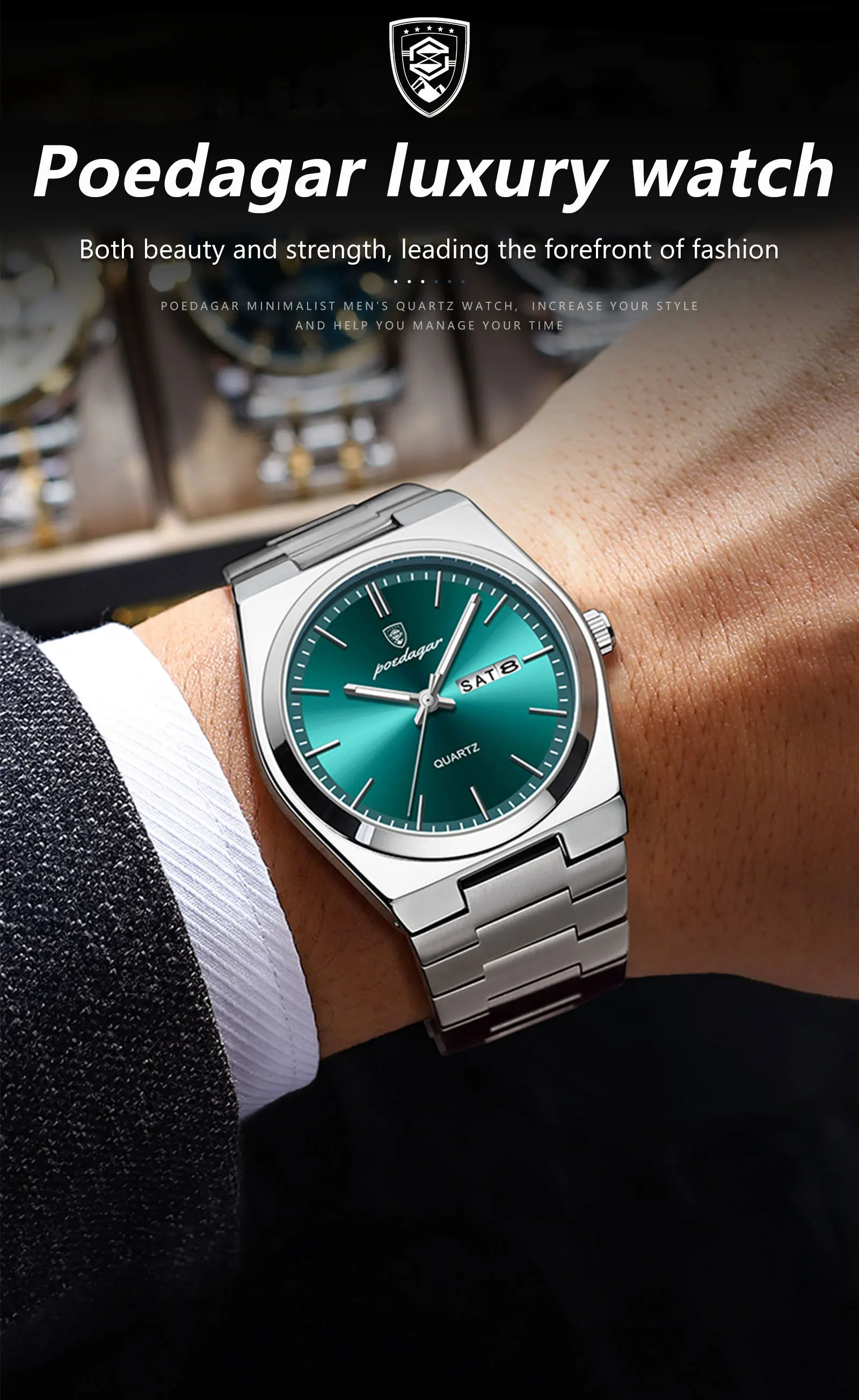 POEDAGAR Luxury Men’s Watches Waterproof Luminous Date Week Men Watch Stainless Steel Casual Fashion Quartz Man Wristwatch Reloj