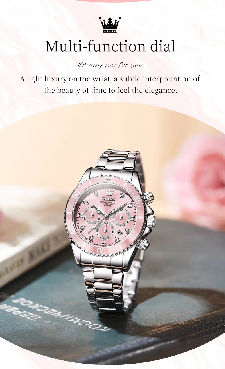 OLEVS Women’s Watch Elegant Luxury Original Quartz Watch Zircon Scale Waterproof Luminous Chronograph Date Ladies Watch 5632