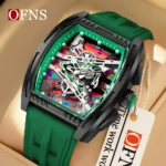 OFNS1209 Luxury Men Quartz Watch Silicone Strap Hollow Watches Mens Waterproof Sports Wristwatches Relogio Masculino