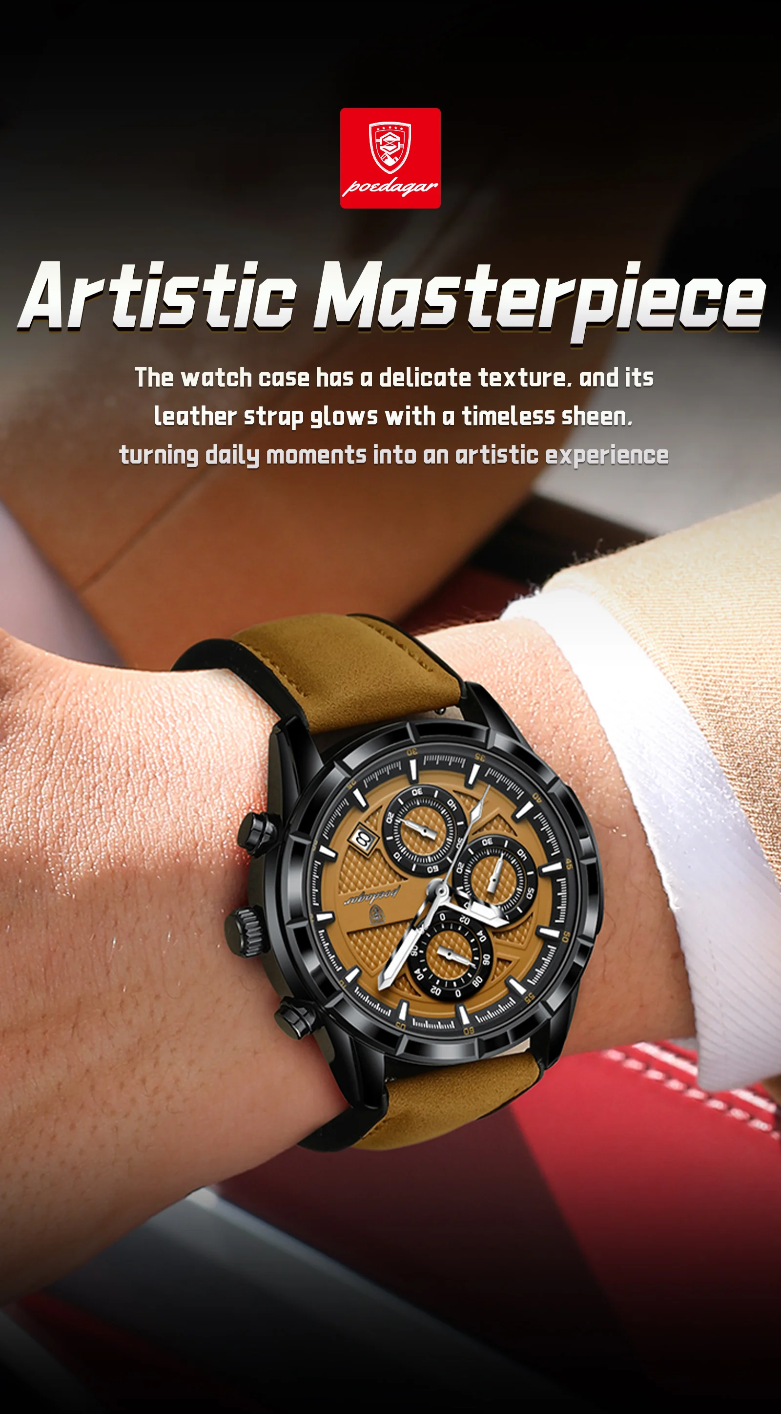 POEDAGAR Luxury Top Men Wristwatch Quartz Original Leather Men’s Watches Date Chronograph Waterproof Luminous Man Watch Male+Box