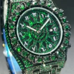 2024 Hip Hop Green Diamond Watche For Men Fashion Automatic Date Quartz Clock Dress Square Iced Jewelry WristWatch Man For Gift