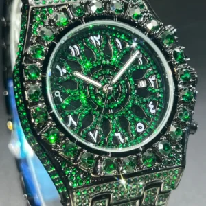 2024 Hip Hop Green Diamond Watche For Men Fashion Automatic Date Quartz Clock Dress Square Iced Jewelry WristWatch Man For Gift