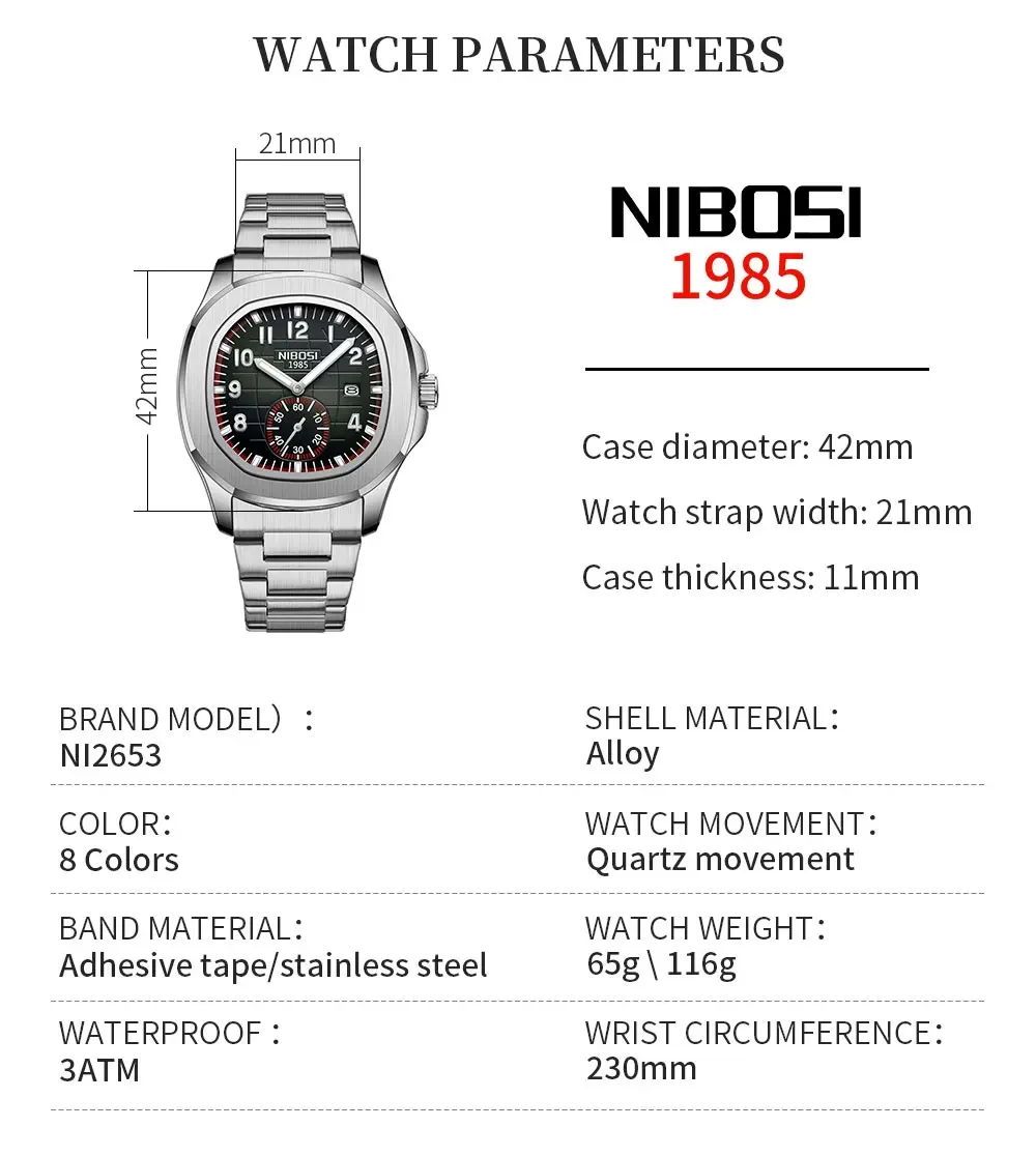 NIBOSI New Mens Watches Top Brand Luxury AQUANAUT Quartz Watches for Men Waterproof Luminous Auto Date Male Watch Reloj Hombre