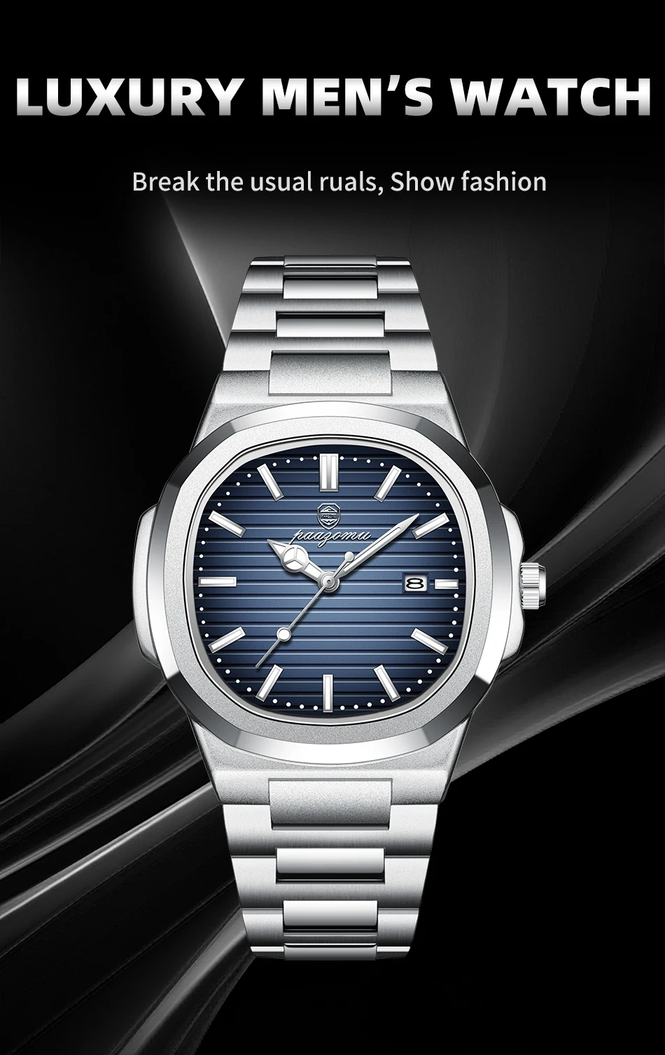 2026 New Luxury Brand Men’s Quartz Wristwatch Stainless Steel Waterproof Luminous Date Man Clock Square Business Watches For Men