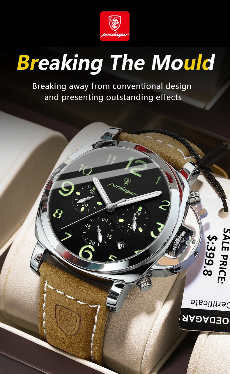 POEDAGAR Luxury Military Watch For Men Waterproof Luminous Date Chronograph Man Watch Sports Casual Leather Men’s Quartz Watches