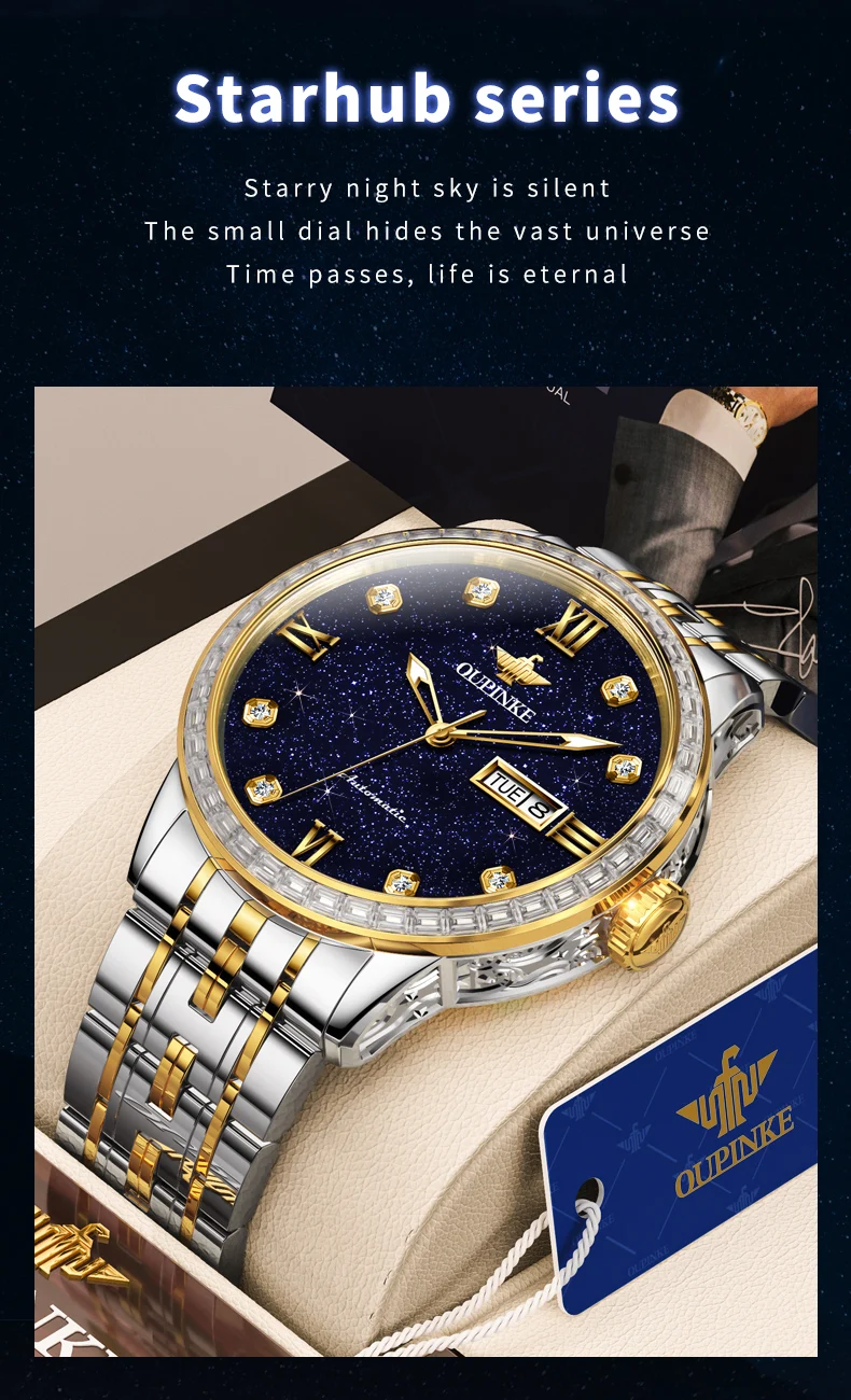 OUPINKE 3241 Man Watch High-end Luxury Original Automatic Mechanical Wrist Watches for Men Starry Sky Dial Elegant Mens Watch