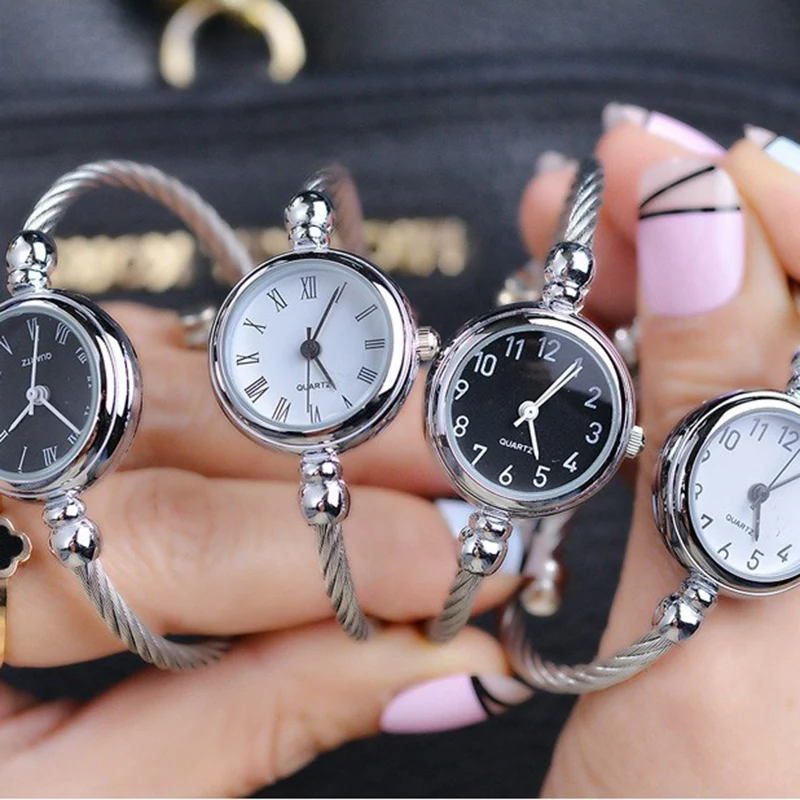 YIKAZE Small Gold Bangle Bracelet Luxury Watch Stainless Steel Retro Ladies Quartz Wristwatch Fashion Casual Thin Chain Watches