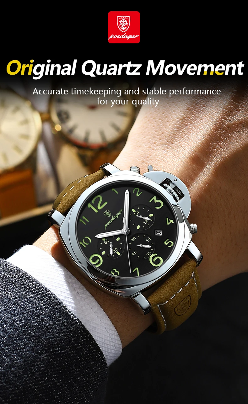 POEDAGAR Luxury Military Watch For Men Waterproof Luminous Date Chronograph Man Watch Sports Casual Leather Men’s Quartz Watches