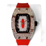 New Tonneau Fashion Rose Iced Diamond Jewelry Watch Women Casual Silicone Strap Quartz Wristwatches 2026 Hot Selling Girl's Gift