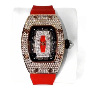 New Tonneau Fashion Rose Iced Diamond Jewelry Watch Women Casual Silicone Strap Quartz Wristwatches 2026 Hot Selling Girl's Gift