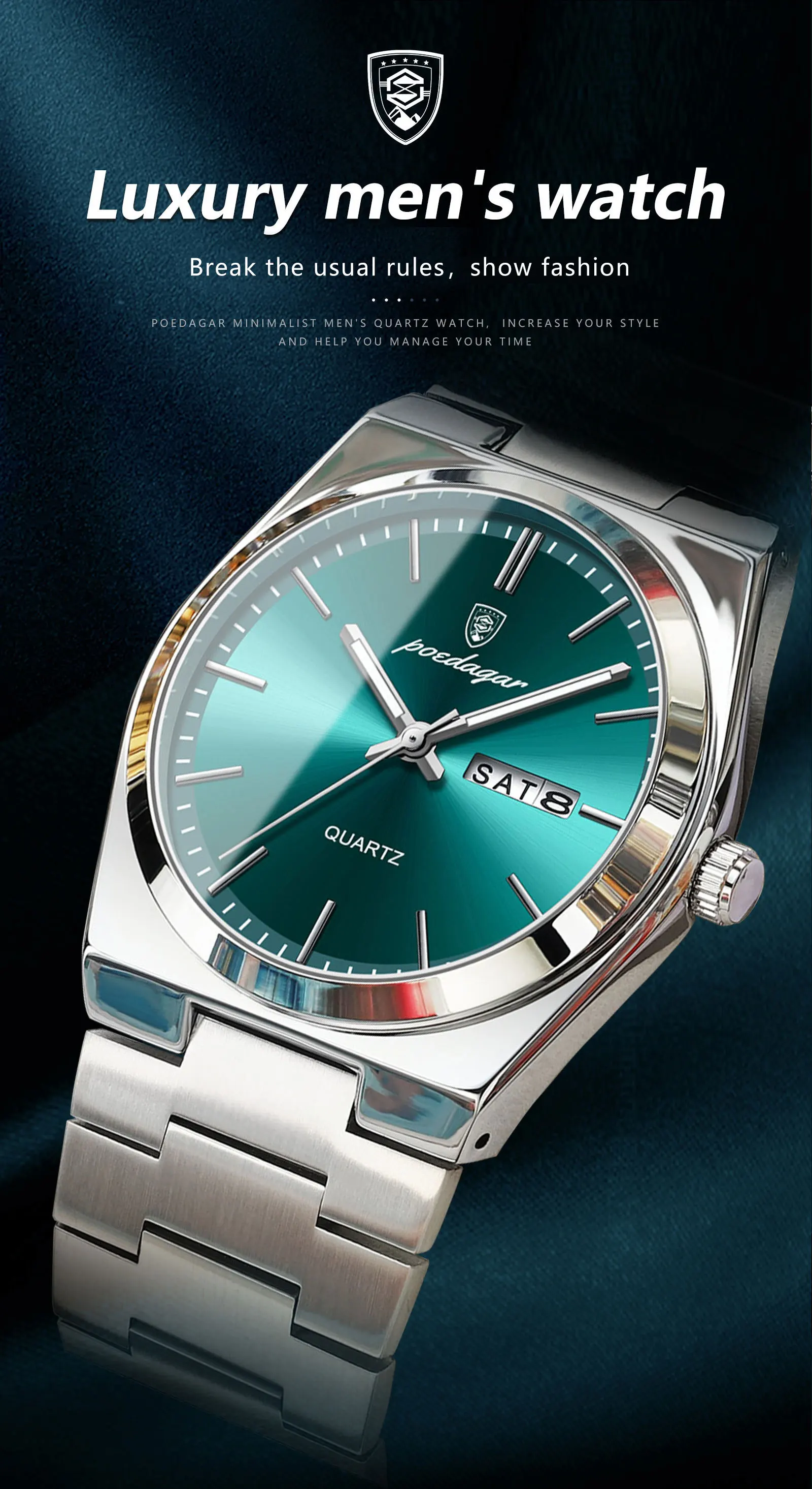 POEDAGAR Luxury Men’s Watches Waterproof Luminous Date Week Men Watch Stainless Steel Casual Fashion Quartz Man Wristwatch Reloj
