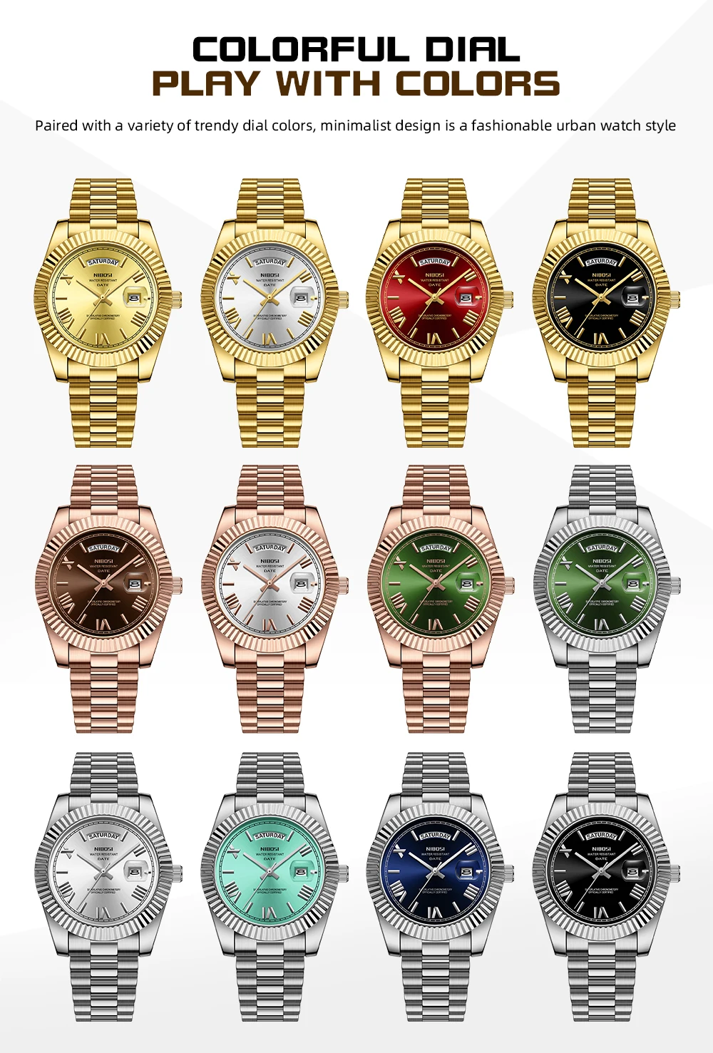 NIBOSI Brand Luxury Gold Red Quartz Watch for Men Stainless Steel Waterproof Luminous Date Week Fashion Men Watches Reloj Hombre
