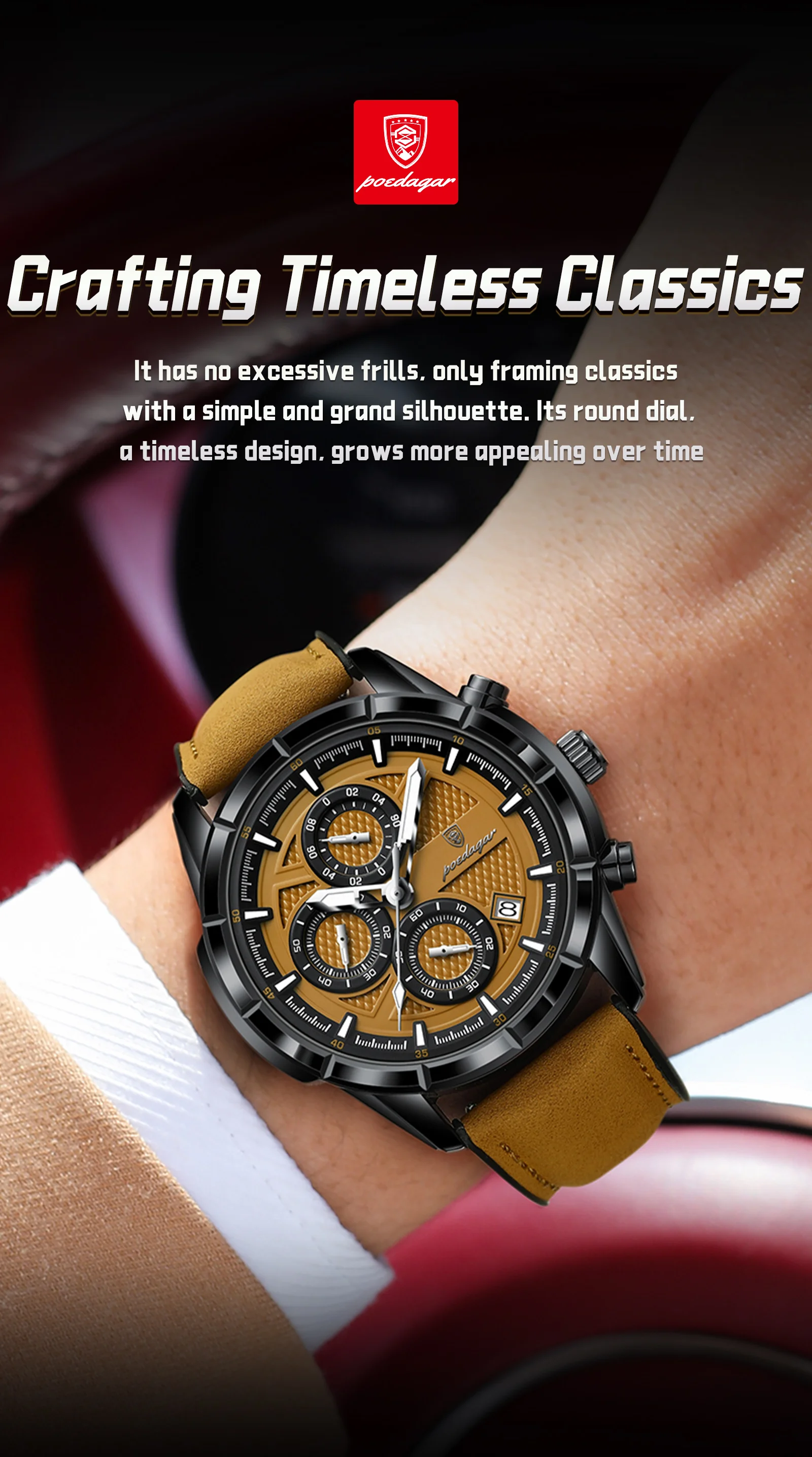 POEDAGAR Luxury Top Men Wristwatch Quartz Original Leather Men’s Watches Date Chronograph Waterproof Luminous Man Watch Male+Box
