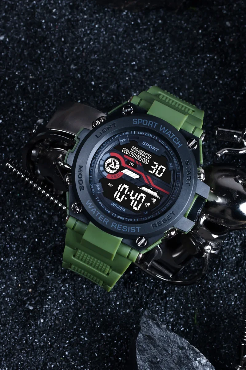 YIKAZE Men’s Sports Watch Waterproof Man Sport Watches Multifuction LED Digital Military Watch Alarm Clock Electronic Wristwatch