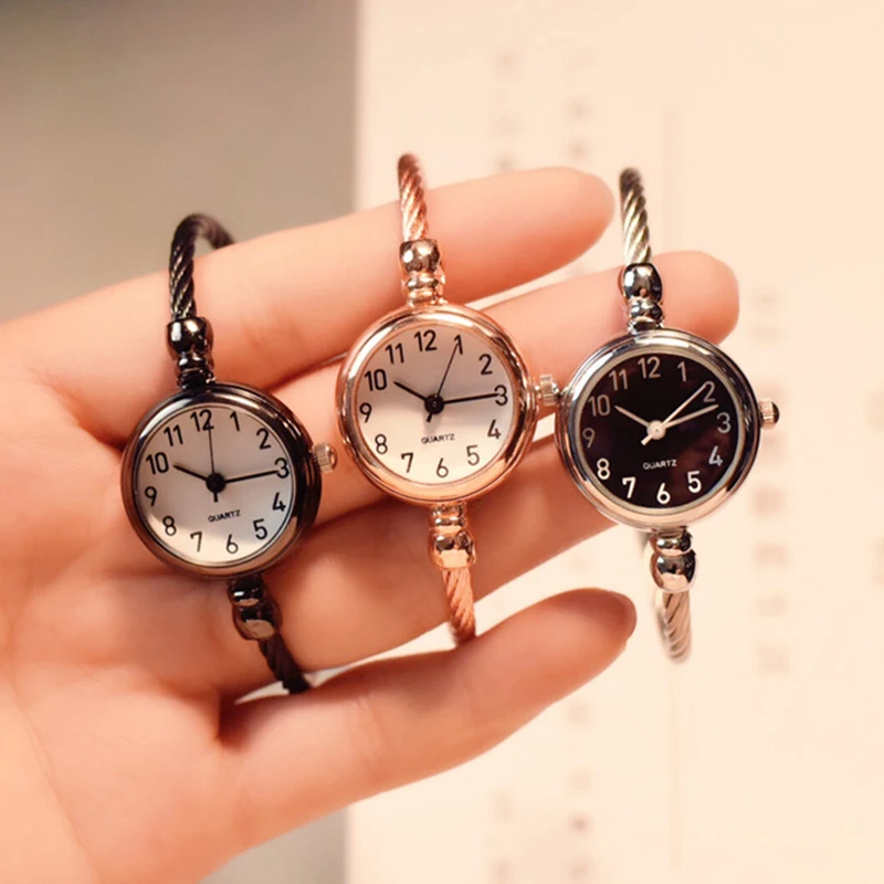 YIKAZE Small Gold Bangle Bracelet Luxury Watch Stainless Steel Retro Ladies Quartz Wristwatch Fashion Casual Thin Chain Watches