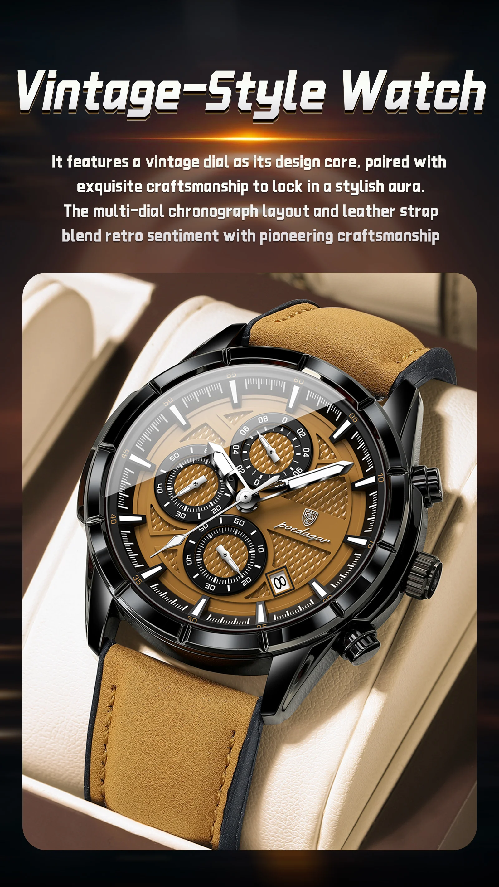POEDAGAR Luxury Top Men Wristwatch Quartz Original Leather Men’s Watches Date Chronograph Waterproof Luminous Man Watch Male+Box
