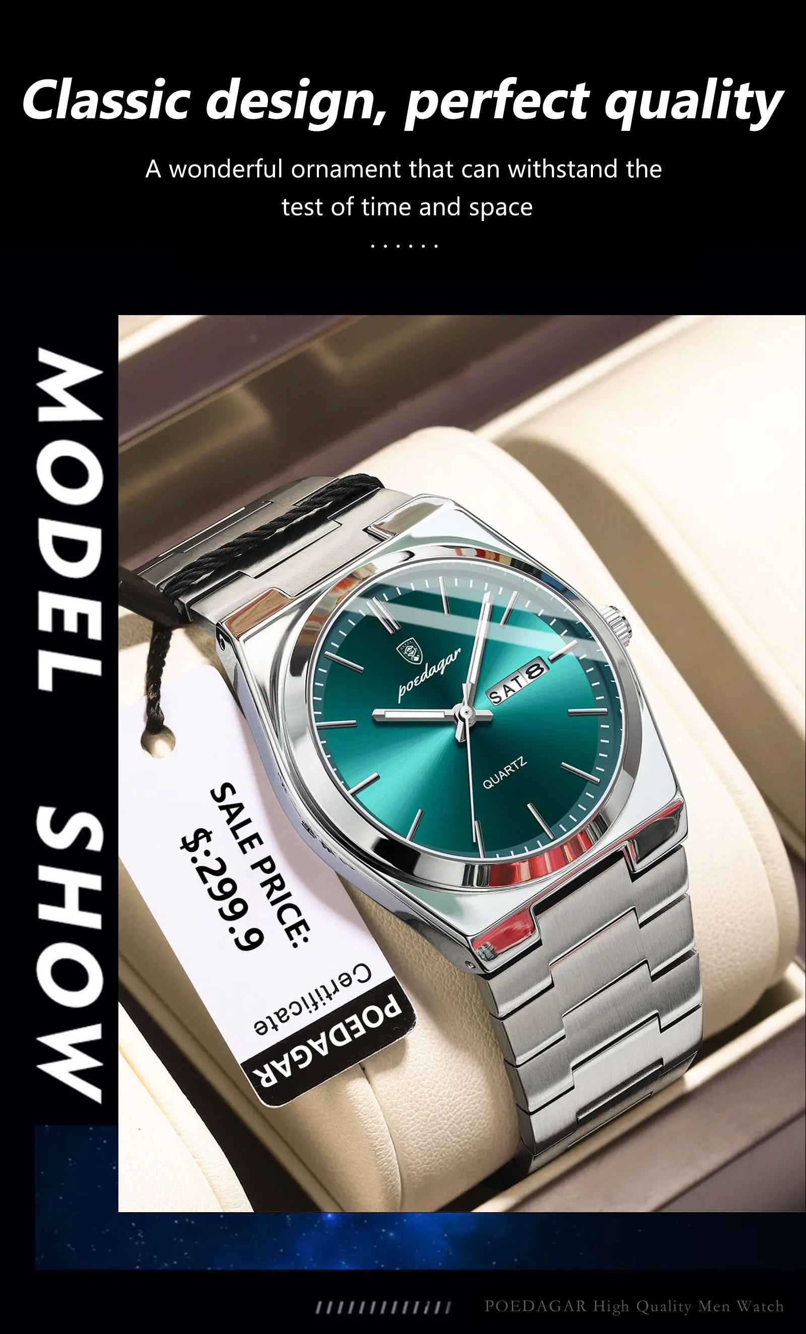 POEDAGAR Luxury Men’s Watches Waterproof Luminous Date Week Men Watch Stainless Steel Casual Fashion Quartz Man Wristwatch Reloj