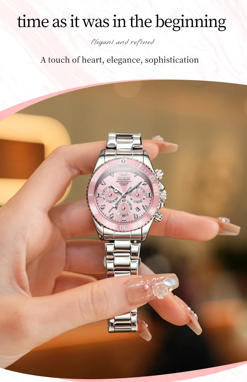 OLEVS Women’s Watch Elegant Luxury Original Quartz Watch Zircon Scale Waterproof Luminous Chronograph Date Ladies Watch 5632