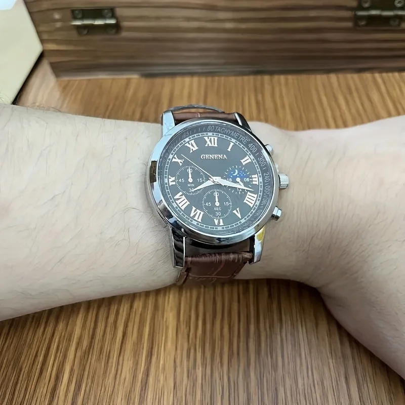 GENEVA High Quality Men’s Luxury Belt Fashion Quartz Watch Men Round Business Student Sport Waterproof Glow Clock
