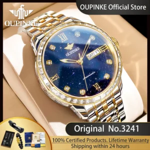 OUPINKE 3241 Man Watch High-end Luxury Original Automatic Mechanical Wrist Watches for Men Starry Sky Dial Elegant Mens Watch