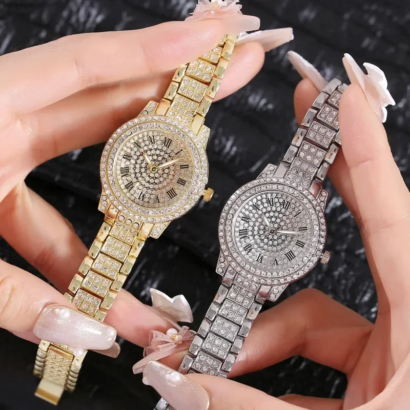 New Luxury Shiny Diamond Watch for Women Elegant Brand Quartz Steel Bracelet Watches Zircon Crystal Fashion Wristwatch Clock