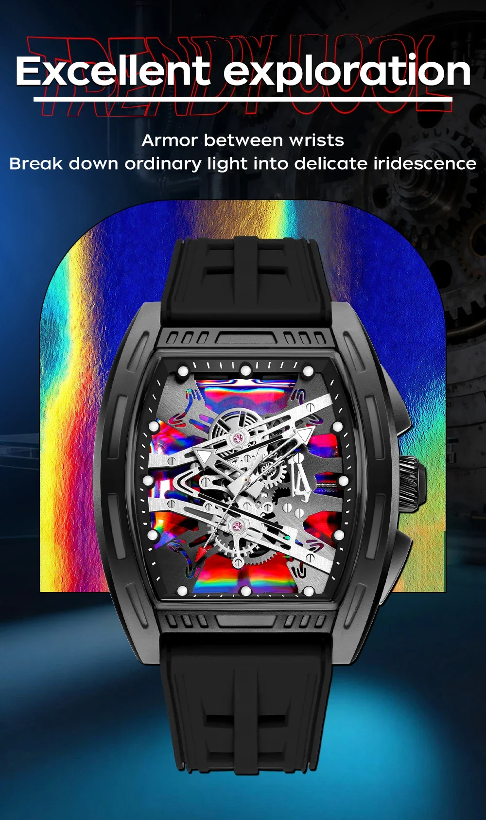 OFNS1209 Luxury Men Quartz Watch Silicone Strap Hollow Watches Mens Waterproof Sports Wristwatches Relogio Masculino