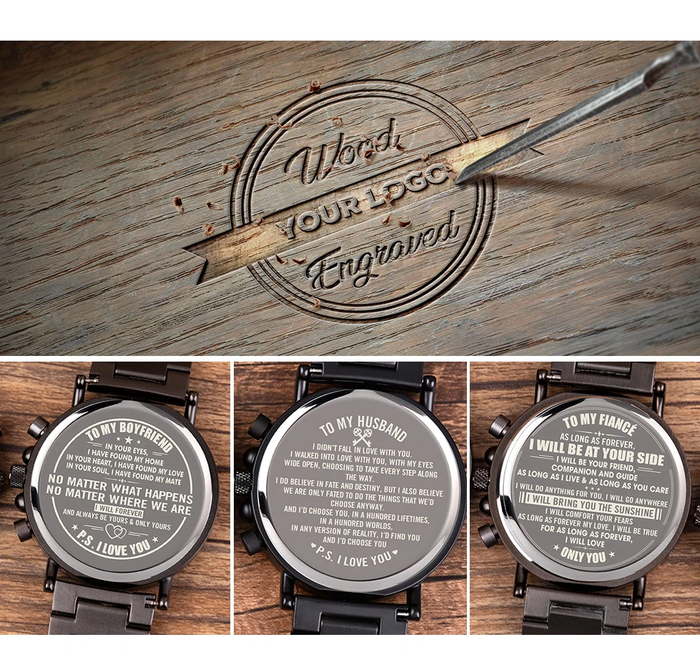Engraved Wooden Watch Father’s Day Custom Your Logo BOBOBIRD Quartz Wristwatch Men Boyfriend Birthday Groomsmen Anniversary Gift