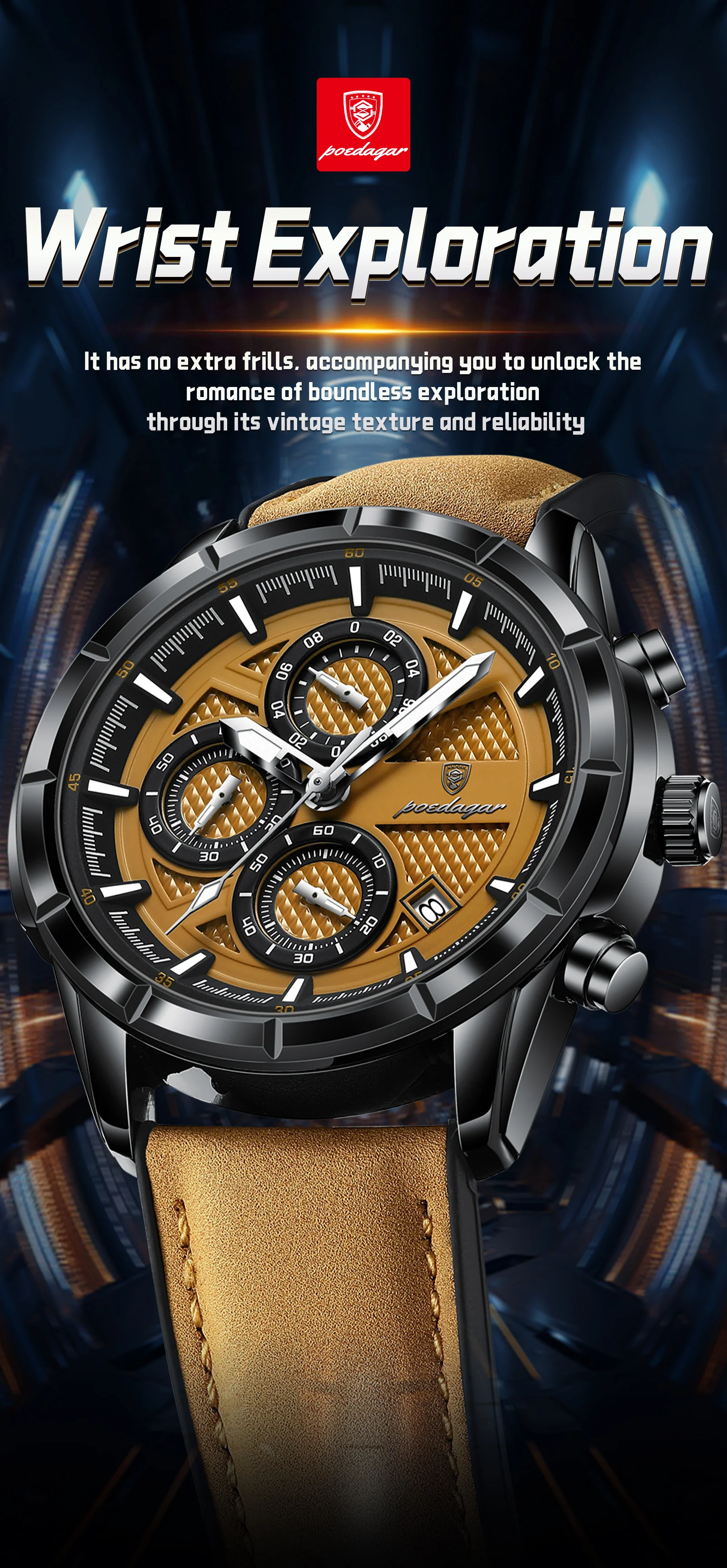 POEDAGAR Luxury Top Men Wristwatch Quartz Original Leather Men’s Watches Date Chronograph Waterproof Luminous Man Watch Male+Box