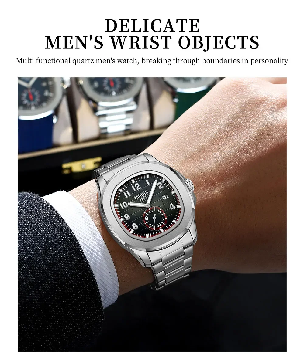 NIBOSI New Mens Watches Top Brand Luxury AQUANAUT Quartz Watches for Men Waterproof Luminous Auto Date Male Watch Reloj Hombre