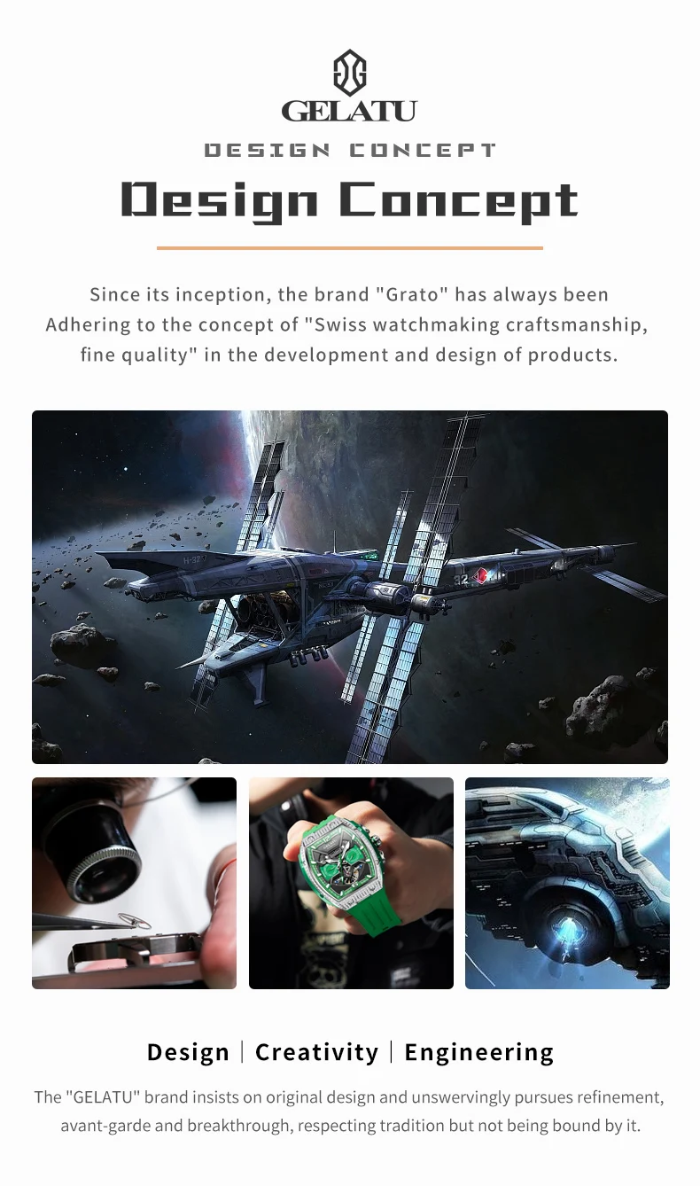 GELATU Men’s Watch Hollow Out Skeleton Automatic Watch for Men Silicone Strap Dual Calendar Luxury Original Mechanical Man Watch